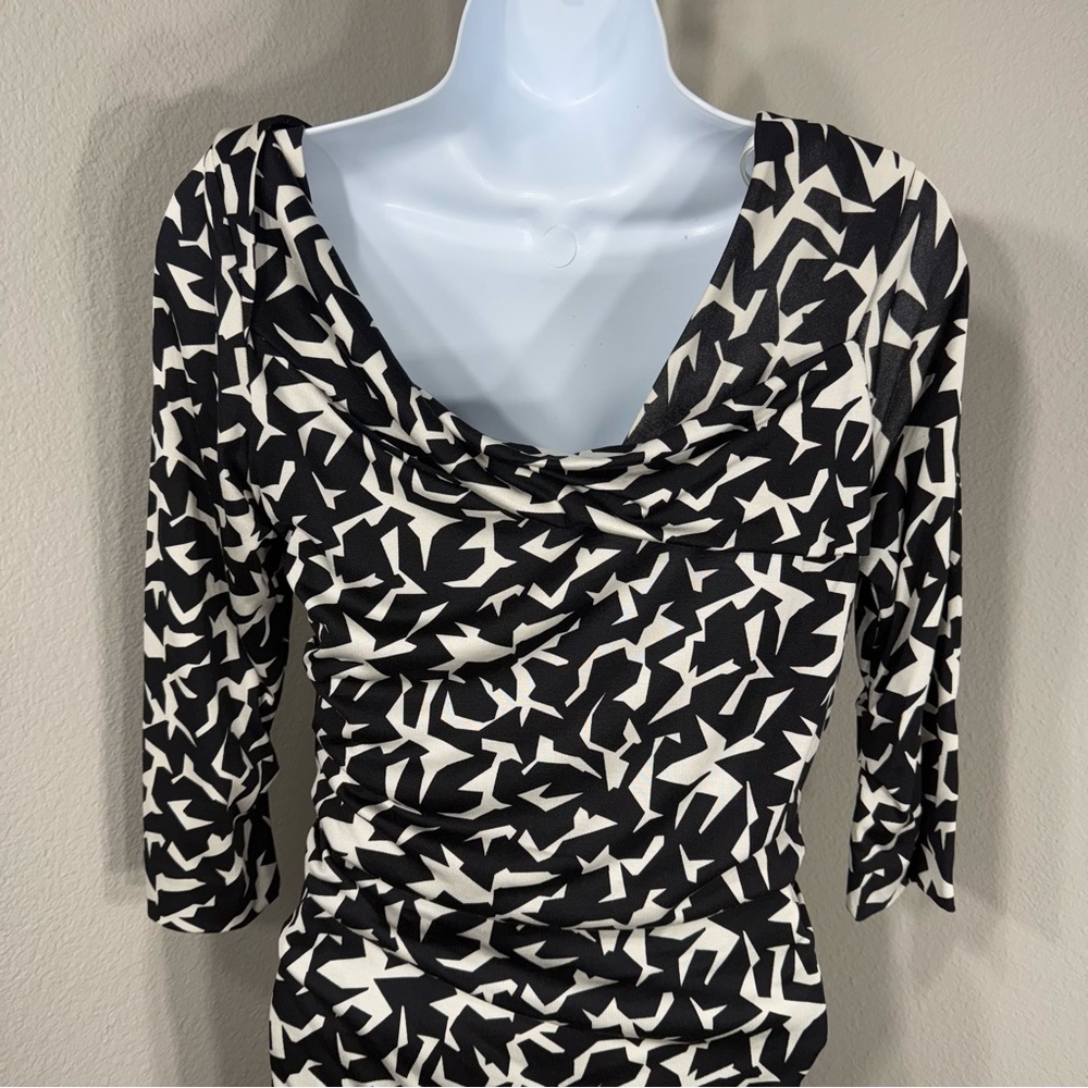 Diane Von Furstenberg Bentley‎ SJ 3/4 Silk Dress Size 10 Black White D5584001F13 - Picture 4 of 10